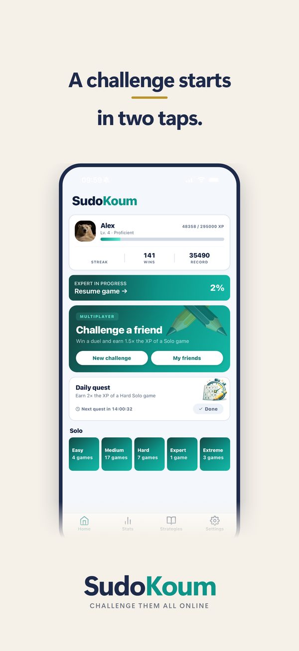 SudoKoum screenshot, the home screen