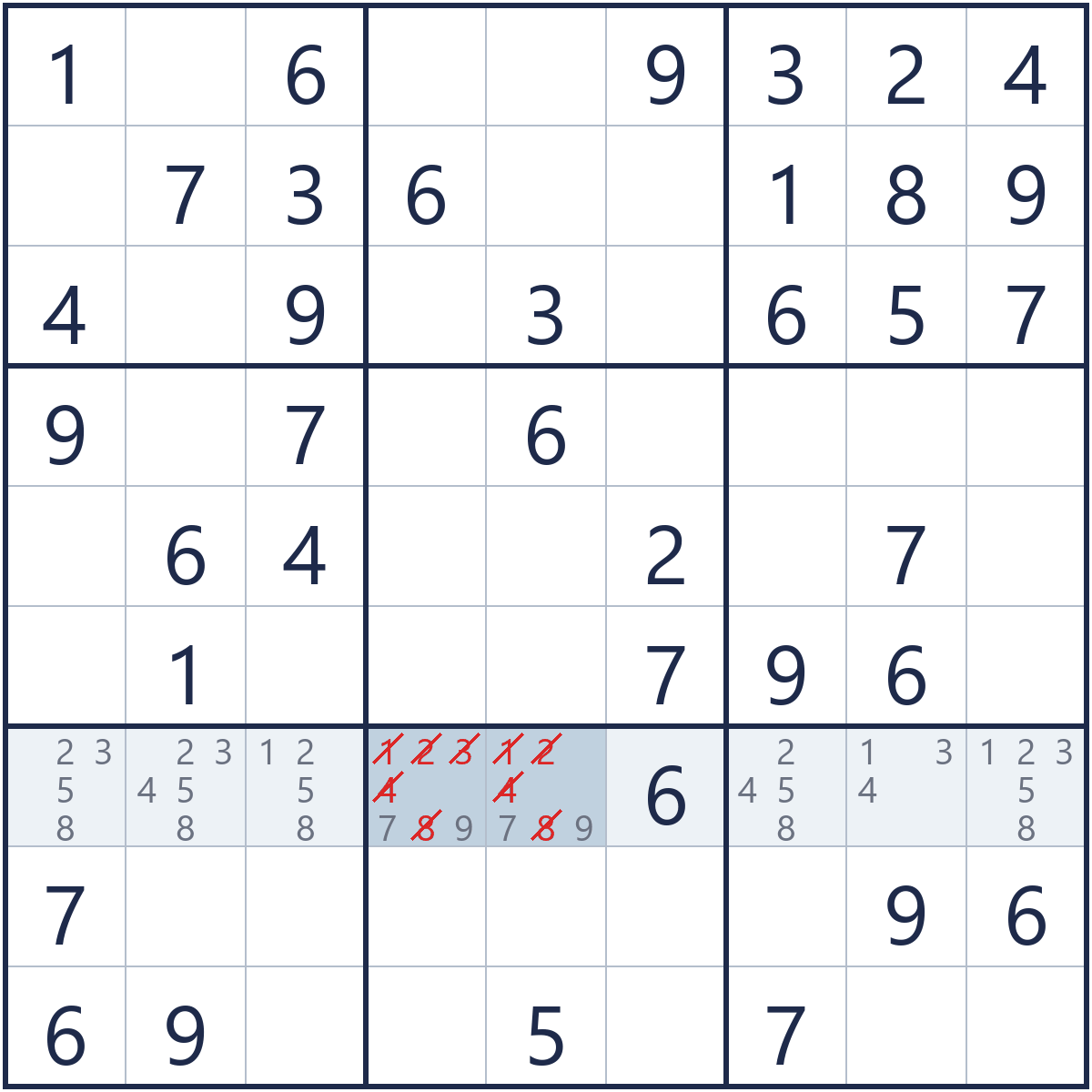 Hidden pairs, grid after the technique