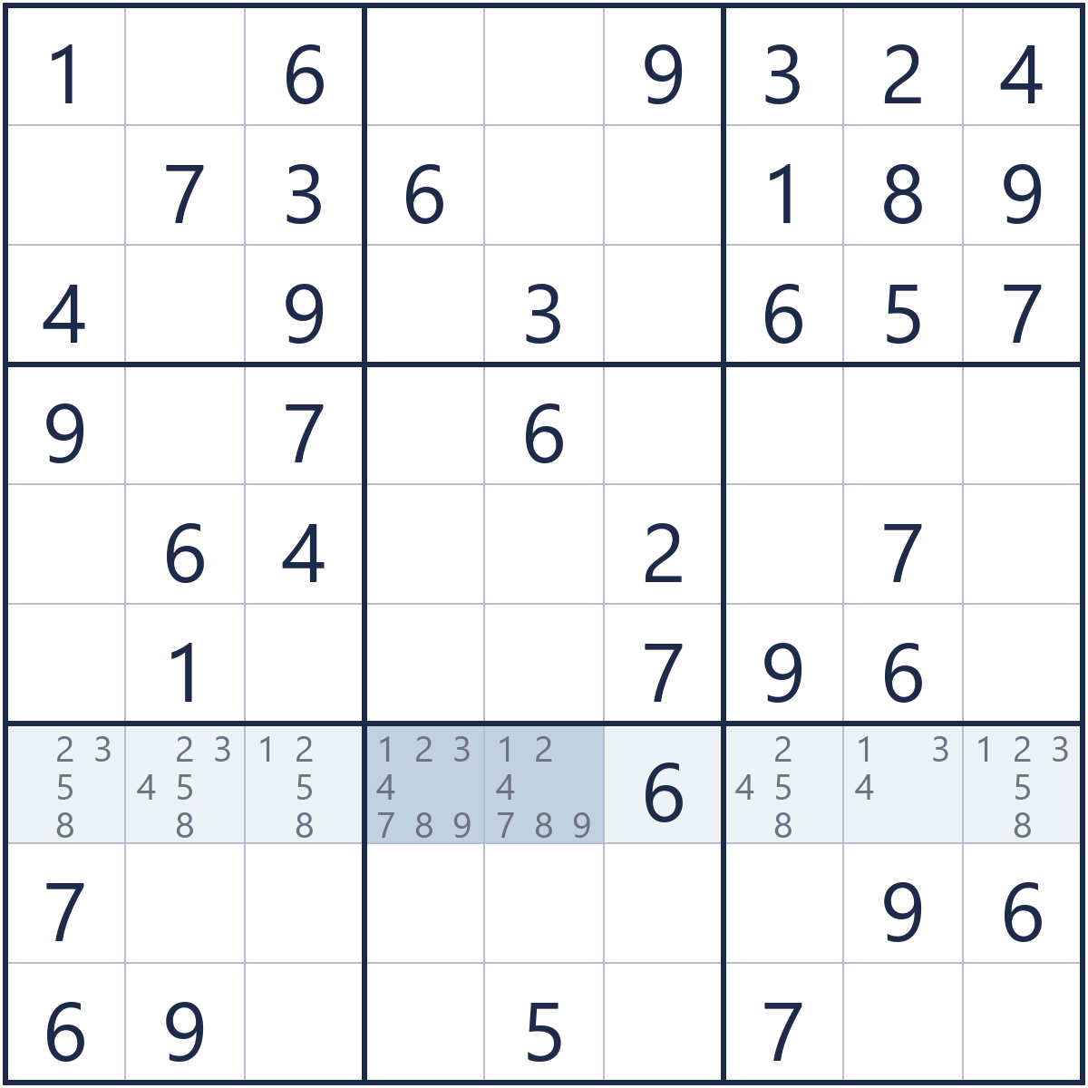 Hidden pairs, grid before the technique